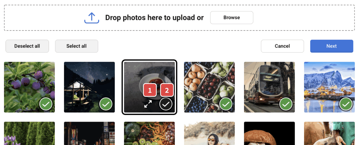 You can choose to magnify or select/deselect a photo.